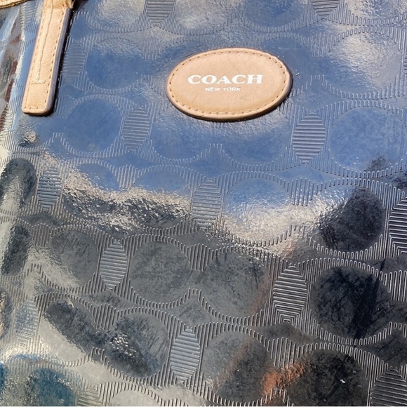 Coach Glossy Black and Tan Tote Bag